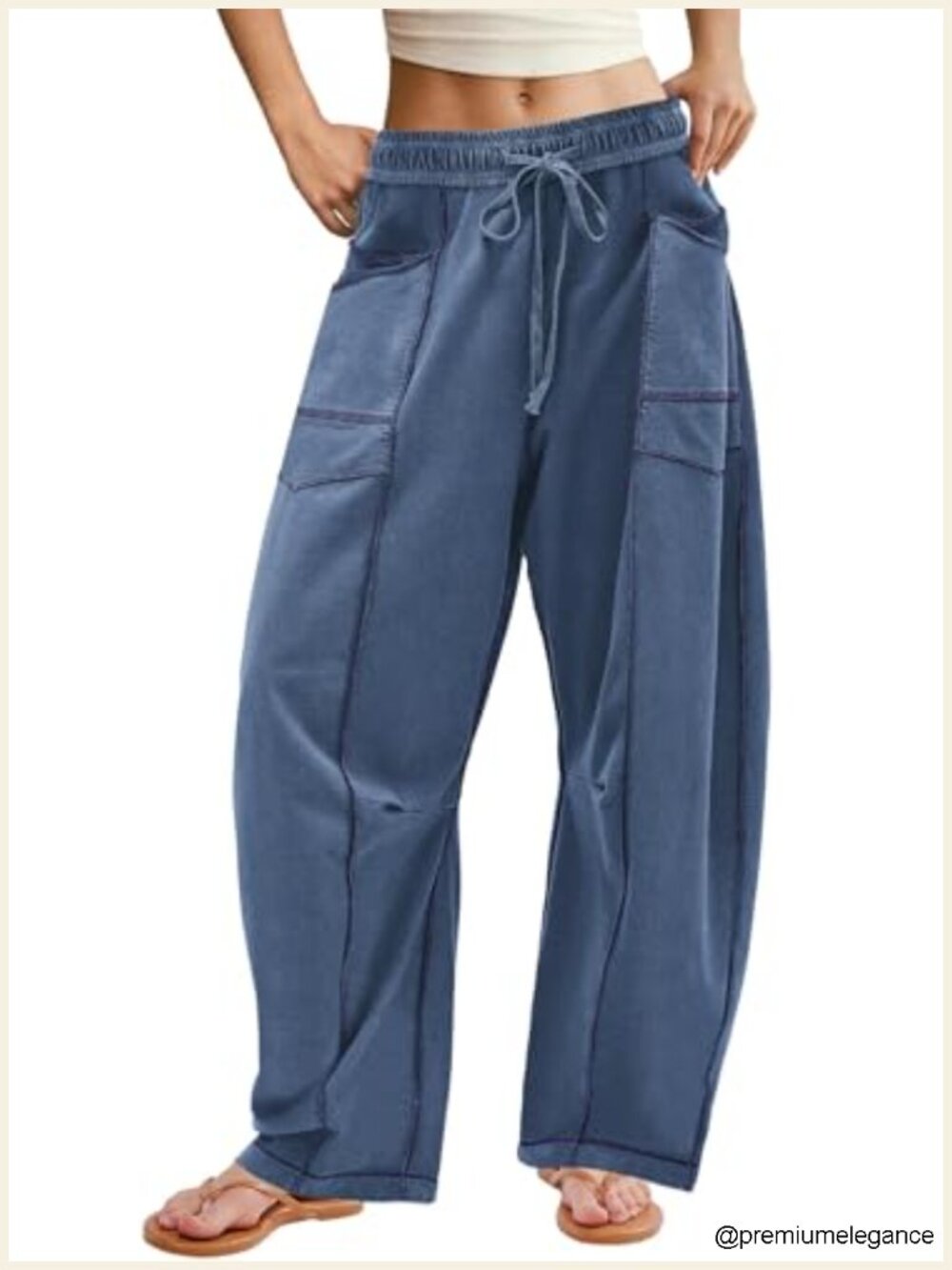 Wide Leg Barrel Sweatpants Elastic Waist Drawstring High Rise Pockets
